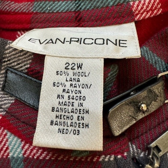 Vtg Evan-Picone Red Tartan Plaid Wool‎ Zip Up Jacket Dress Union USA Size 22 - Picture 3 of 8